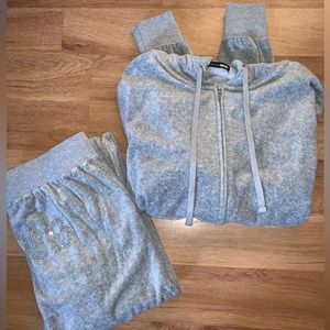Vibes grey Rhinestone Velvet 2 peice track suit